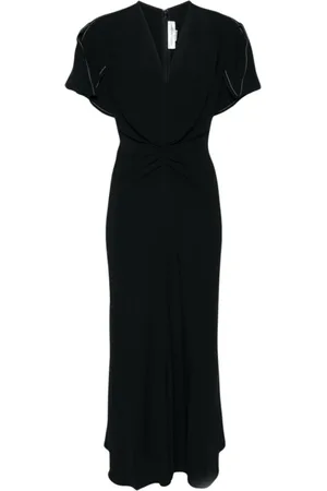 Victoria Beckham Kjole, Dame, Sort, XS, Sort Flæse Kjole med V-Hals