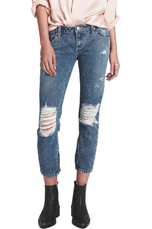 ONE TEASPOON Jeans, Dame, Blå, W25, Denim, Denim Regular Fit Jeans med Knæ Rips