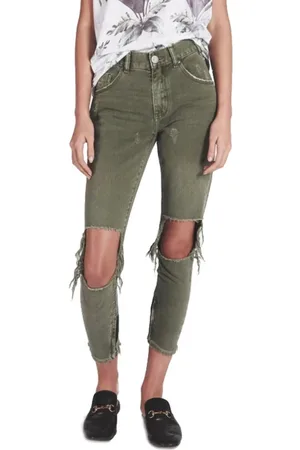 ONE TEASPOON Jeans, Dame, Grøn, W25, Denim, Denim Skinny Jeans med Distressed Detaljer
