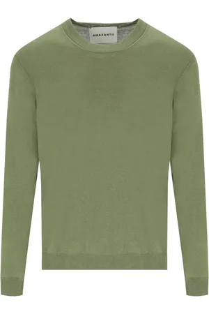 AMARANTO Strik, Herre, Grøn, M, Bomuld, Grøn Linned Bomuld Crewneck Jumper