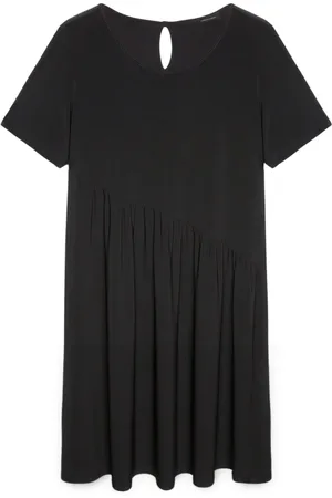 Fiorella rubino Kjole, Dame, Sort, L, Polyester, Jerseykjole med Rynket Diagonal Skæring