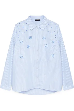 Fiorella rubino Bluser & Skjorter, Dame, Blå, 5XL, Bomuld, Stribet Skjorte med Broderi