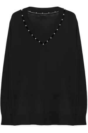 Fiorella rubino Strik, Dame, Sort, XS, Perlegrænse V-hals sweater