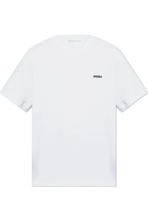 Helmut Lang Top, Herre, Hvid, 2XL, Bomuld, T-shirt med logo-applikation