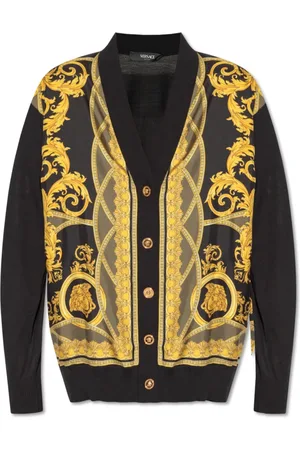 VERSACE Strik, Dame, Flerfarvet, 2XS, Uld, Cardigan med La Coupe des Dieux mønster