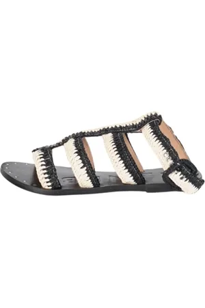 MANEBI Sko, Dame, Sort, 38 EU, Læder, Raffia Stribet Læder Sandaler