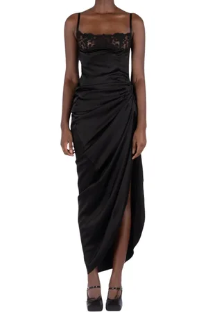 Jacquemus Kjole, Dame, Sort, M, Tyl, Sort Blomstret Broderet Lang Kjole