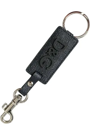 Dolce & Gabbana Tilbehør, Herre, Sort, ONE SIZE, Læder, Luksuriøs Læder Nøglering i Sort & Sølv