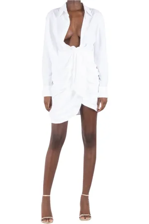 Jacquemus Kjole, Dame, Hvid, M, Nylon, Hvid Draperet Kjole Bahia Stil