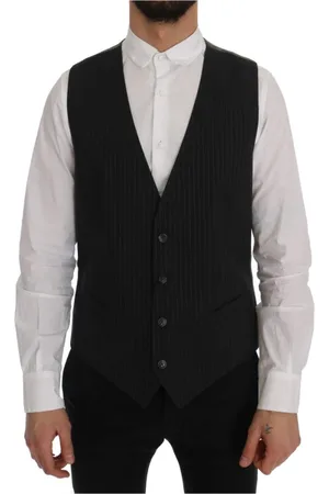 Dolce & Gabbana Jakkesæt, Herre, Sort, L, Bomuld, Elegant Stribet Grå Vest