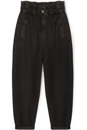 Motivi Jeans, Dame, Sort, M, Bomuld, Højtaljede Baggy Jeans med Rynket Talje