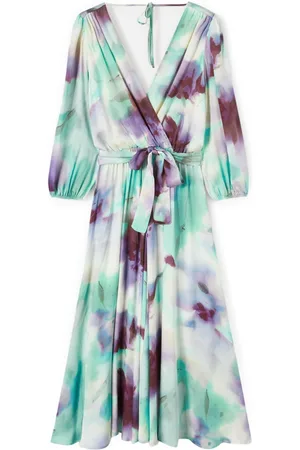 Motivi Kjole, Dame, Flerfarvet, S, Satin, Satin Midi Kjole med Abstrakt Mønster