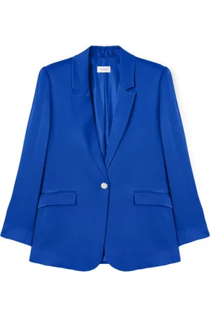 Motivi Jakke, Dame, Blå, XS, Satin, Satin Oversize Blazer med Juvelknap