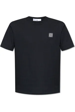 Stone Island Top, Herre, Blå, S, Bomuld, T-shirt med logo patch