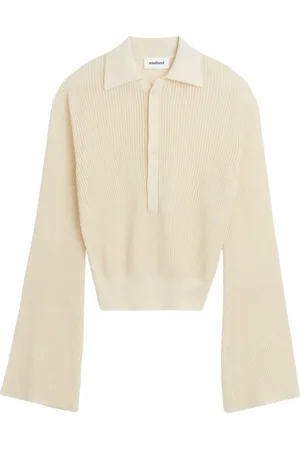 Soulland Strik, Dame, Hvid, S/M, Polyester, Gennemsigtig Polo Jumper med Flæsedetaljer