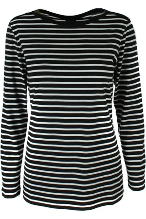Bitte Kai Rand Top, Dame, Sort, XS, Bomuld, Stribet Langærmet Bluse