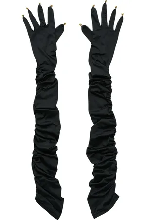 Soulland Tilbehør, Dame, Sort, ONE SIZE, Polyester, Albuelange handsker med rynkede sømme