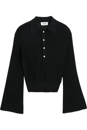 Soulland Strik, Dame, Sort, 2XS/XS, Polyester, Gennemsigtig Polo Jumper med Flæsedetaljer