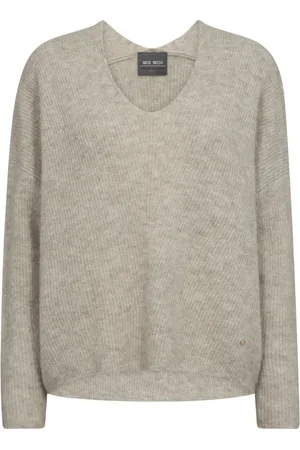 Mos Mosh Strik, Dame, Grå, XS, Uld, Blød V-Neck Strik Sweater Fjer Grå