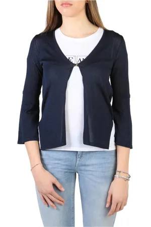 Emporio Armani Strik, Dame, Blå, L, Uld, Dame Frontlukning Sweater i Polyamid