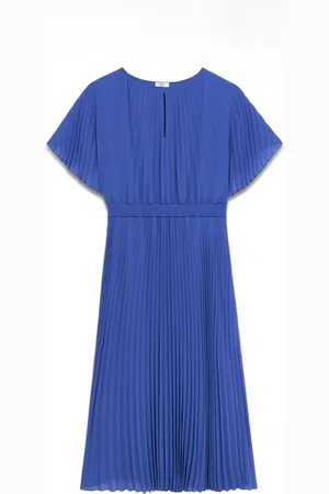 Oltre Kjole, Dame, Blå, M, Polyester, Plisseret Midi Kjole med Cut-Out