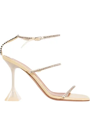 Amina Muaddi Sko, Dame, , 35 EU, Uld, Krystal Vanilje Sandal med Guld Accenter