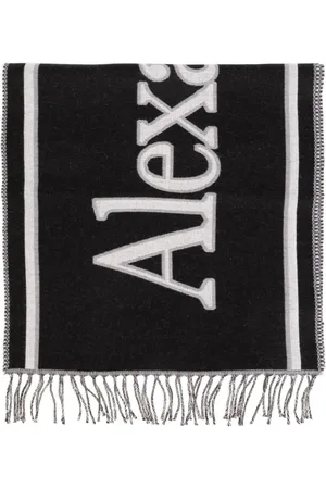 Alexander McQueen Tilbehør, Herre, Sort, ONE SIZE, Uld, Frynser Logo Print Wraparound Tørklæde