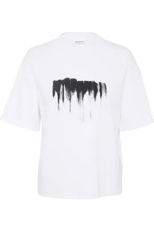 Karen by Simonsen Top, Dame, Hvid, XS, Bomuld, Grafisk Print Boxy Tee Bright