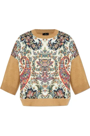 Etro Strik, Dame, Flerfarvet, M, Uld, Sweater med silkeindsats