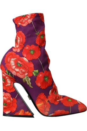 Dolce & Gabbana Sko, Dame, Flerfarvet, 39 EU, Læder, Lilla Blomstret Stretch Ankelstøvler
