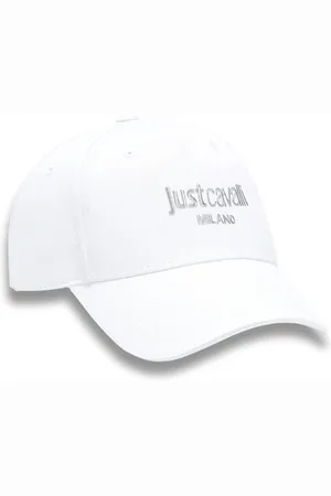 Roberto Cavalli Tilbehør, Herre, Hvid, ONE SIZE, Bomuld, Hvid Bomuld Visor Cap med Elegant Broderi