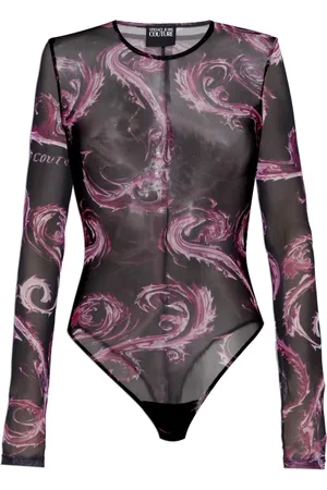 VERSACE Top, Dame, Sort, 2XS, Polyester, Body med mønster