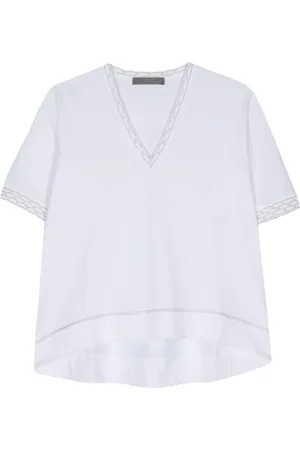 D.EXTERIOR Top, Dame, Hvid, 2XL, Bomuld, Hvid V-Hals Lurex Trim T-Shirt