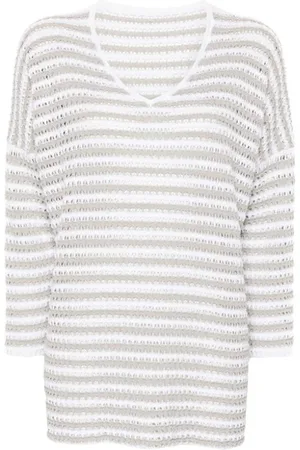 LE TRICOT PERUGIA Strik, Dame, Grå, XL, Bomuld, Stribet Linned Bomuld Jumper