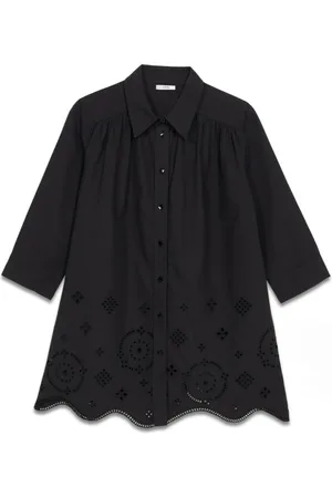 Oltre Bluser & Skjorter, Dame, Sort, S, Bomuld, Oversize Skjorte med Broderi