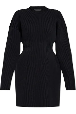 Balenciaga Kjole, Dame, Sort, S, Uld, Stribet kjole