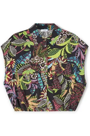 Motivi Bluser & Skjorter, Dame, Flerfarvet, S, Uld, Tropisk Printet Cropped Bluse med Lommer