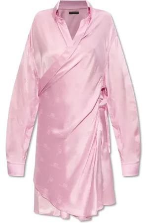 Balenciaga Kjole, Dame, Lyserød, 2XS, Silkekjole i skjortestil