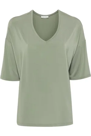 LE TRICOT PERUGIA Top, Dame, Grøn, L, Uld, Grøn V-hals T-shirt med droppede skuldre