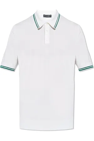 Dolce & Gabbana Top, Herre, Hvid, L, Silke polo med logo applikation