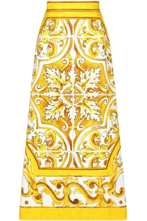 Dolce & Gabbana Nederdel, Dame, Gul, XS, Majolica Print Silkekjole
