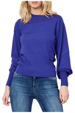 Armani Exchange Strik, Dame, Blå, XS, Uld, Ribbet Crewneck Langærmet Sweater