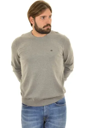 Calvin Klein Strik, Herre, Grå, S, Bomuld, Grå sweater med logo detalje