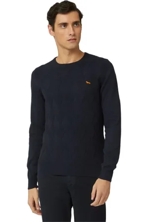 HARMONT&BLAINE Strik, Herre, Blå, S, Bomuld, Blå Sweater med Diamantmønster