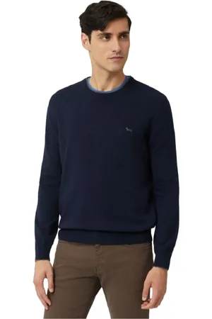 HARMONT&BLAINE Strik, Herre, Blå, S, Uld, Blå Crew Neck Sweater