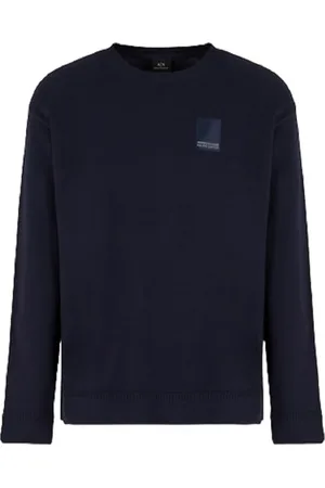 Armani Exchange Sweathshirts & Hoodies, Herre, Blå, 2XL, Bomuld, Blå Strik Logo Sweater Letvægt