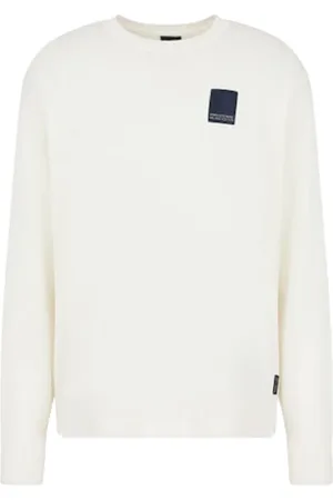 Armani Exchange Sweathshirts & Hoodies, Herre, Hvid, XL, Bomuld, Hvid Strik Logo Sweater Letvægt