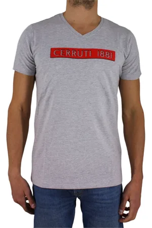 Cerruti 1881 Top, Herre, Grå, S, Bomuld, Logo TShirt Stretch - Grå V-Hals