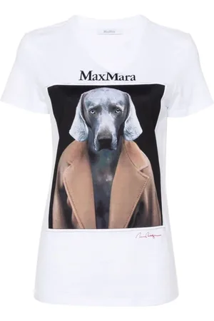 Max Mara Top, Dame, Hvid, XS, Bomuld, Hundetryk T-shirts og Polos