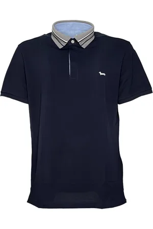 HARMONT&BLAINE Top, Herre, Blå, 2XL, Bomuld, Blå Ribbet Krave Polo Skjorte